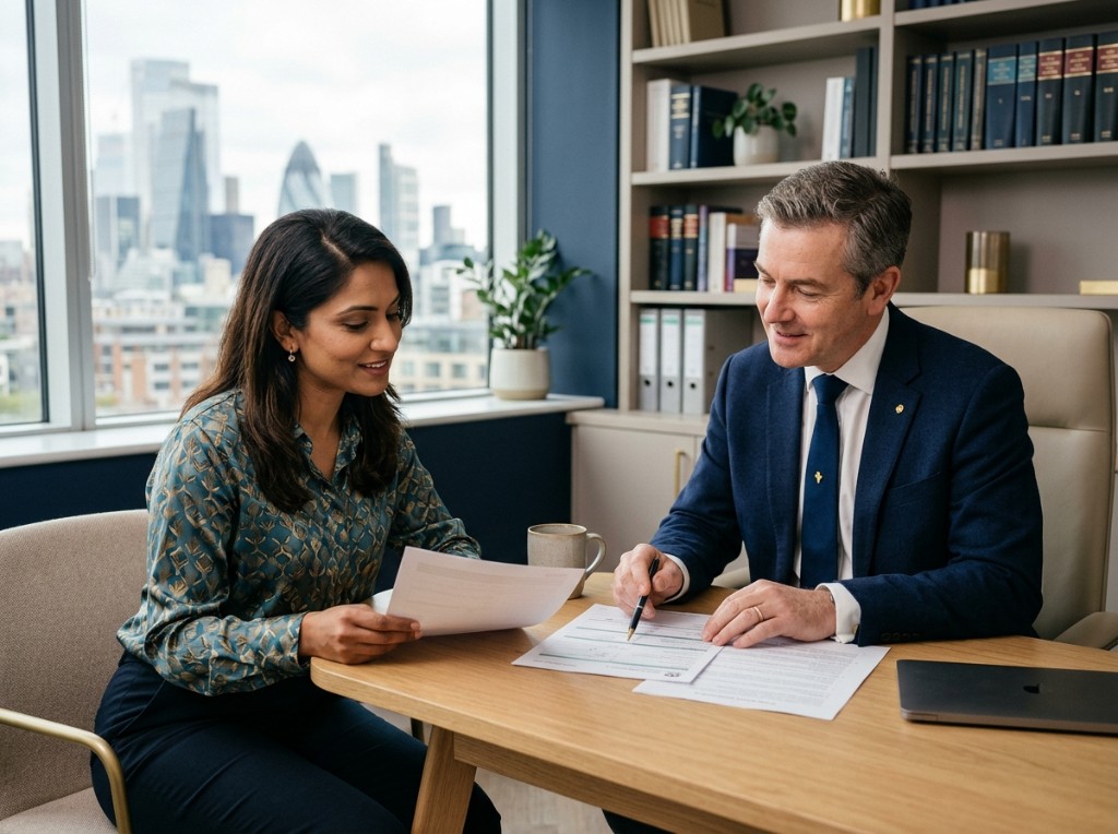 Elm Rose Consultancy consultation — advisors reviewing documents together in a modern office